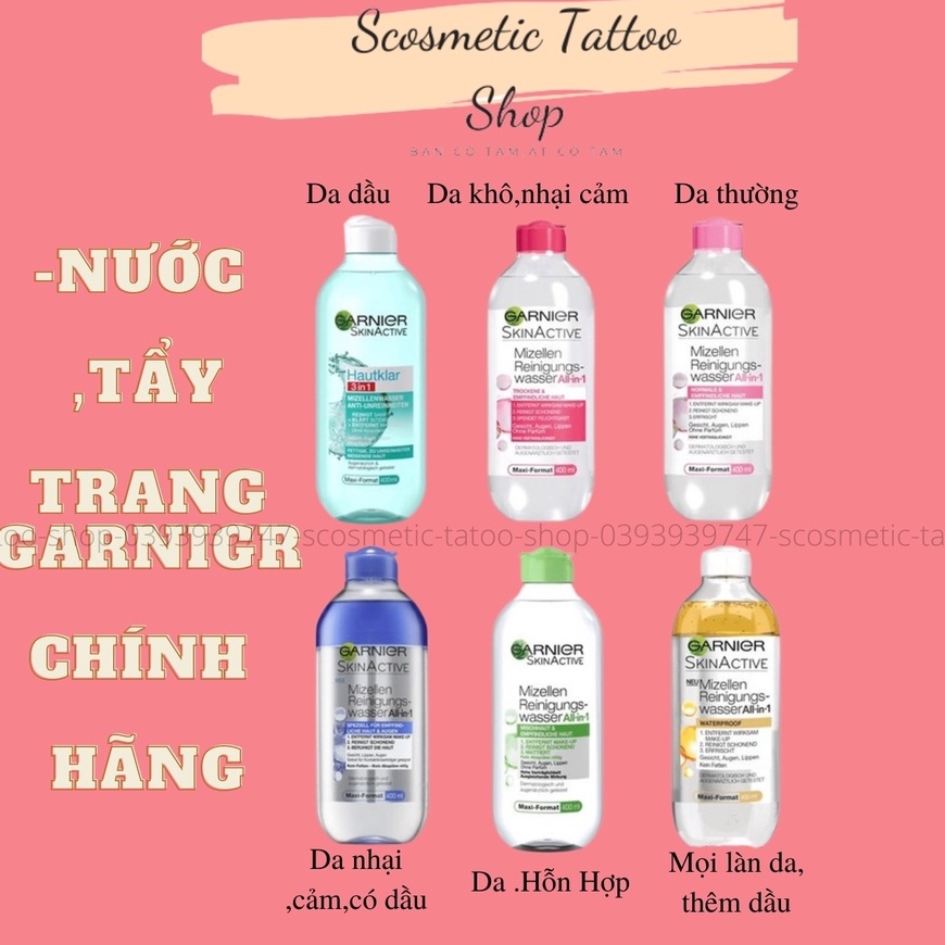 Nước tẩy trang Ganier Micellar, dung dịch tẩy trang Garnier 400ml Chính Hãng