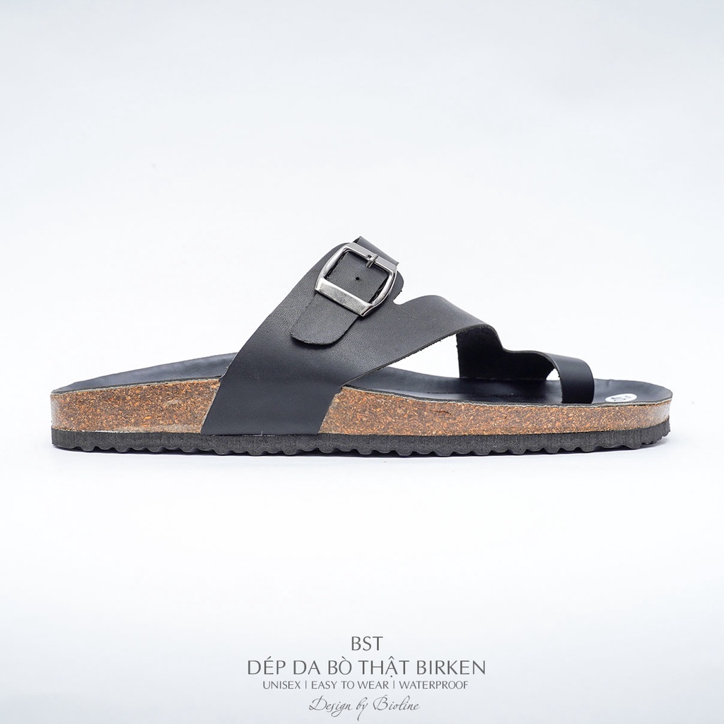 DK24-LÓT CHỐNG NƯỚC- Dép đế trấu Birken da bò thật nam nữ unisex xỏ ngón BIOLINE