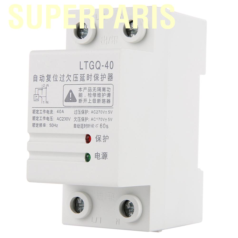 Superparis 230V Adjustable Automatic Reconnect Over Voltage And Under Protection Relay 2P40A