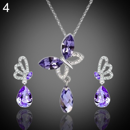 Bộ dây chuyền + bông tai hình bướm đính đá xinh xắn
