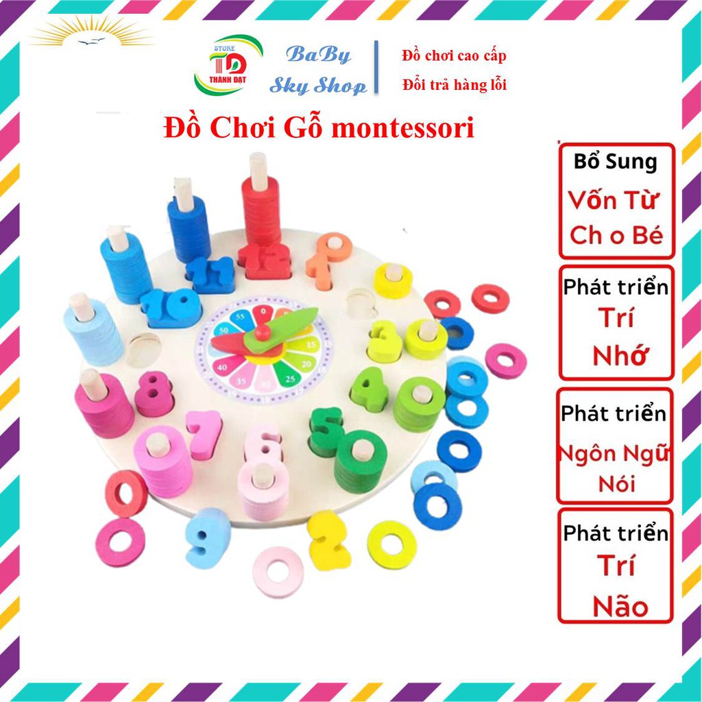 Đồng Hồ Cột Tính Montessori - Đồ Chơi Bằng Gỗ Thông Minh Giúp Phát Triển Trí Tuệ, An Toàn Cho Bé