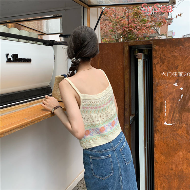 Áo Croptop Dệt Kim Không Tay Kiểu Retro Pháp Thời Trang Mùa Hè Cho Nữ