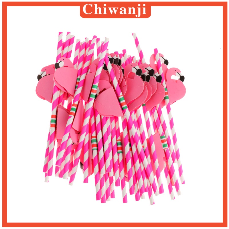 2x25pcs Flamingo Striped Straws Luau Tropical Beach Party Barware Favor Pink