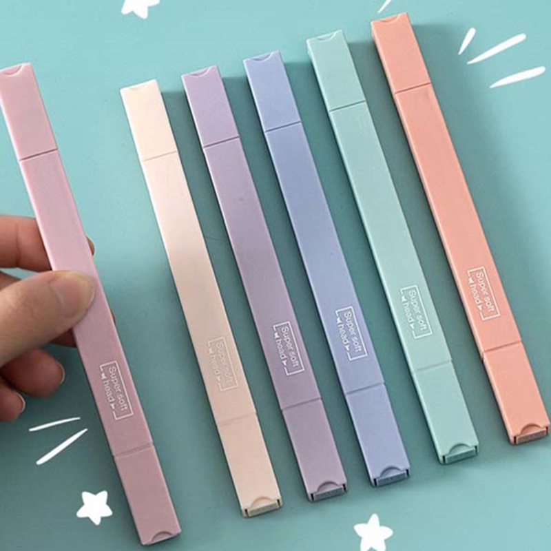 Set 6 Bút Đánh Dấu Hai Đầu Mềm Mại Nhiều Màu Sắc Nhanh Khô Cho Trường Học/Văn Phòng