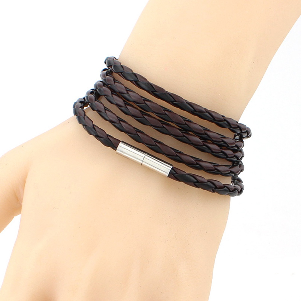 Vòng tay bện da có khóa nam châm thời trang sành điệu cho unisex