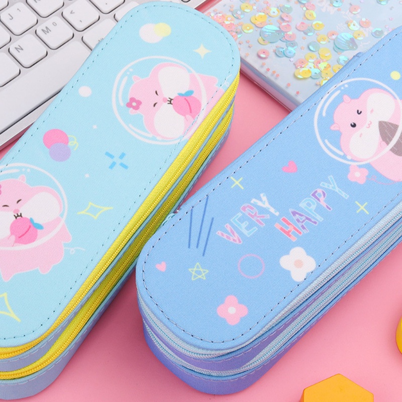 Túi Đựng Bút 2 Ngăn Sức Chứa Lớn Có Khóa Kéo Cho Trẻ Em