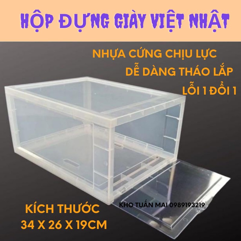 Hộp đựng giầy 💎SALE 💎Lắp ghép đúc nguyên khối nhựa cứng nắp cửa trong suốt thông minh Việt Nhật size lớn Sneaker Box