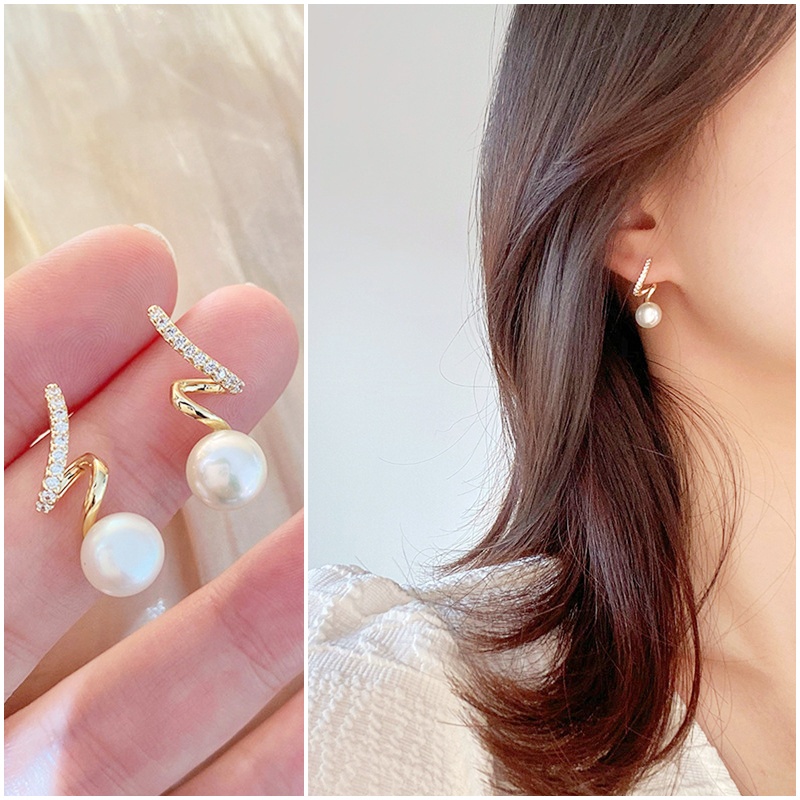 Bông Tai Mạ Bạc 925 Đính Ngọc Trai Giả Phong Cách Hàn Quốc