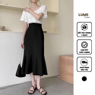 Chân váy đuôi cá dáng dài màu đen phong cách Hàn - Lumii