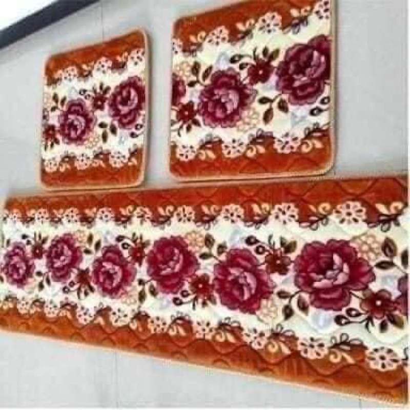 BỘ 3 THẢM GHẾ NỈ NHUNG HOA HỒNG 1 GHẾ DÀI - 2 GHẾ VUÔNG 50X50