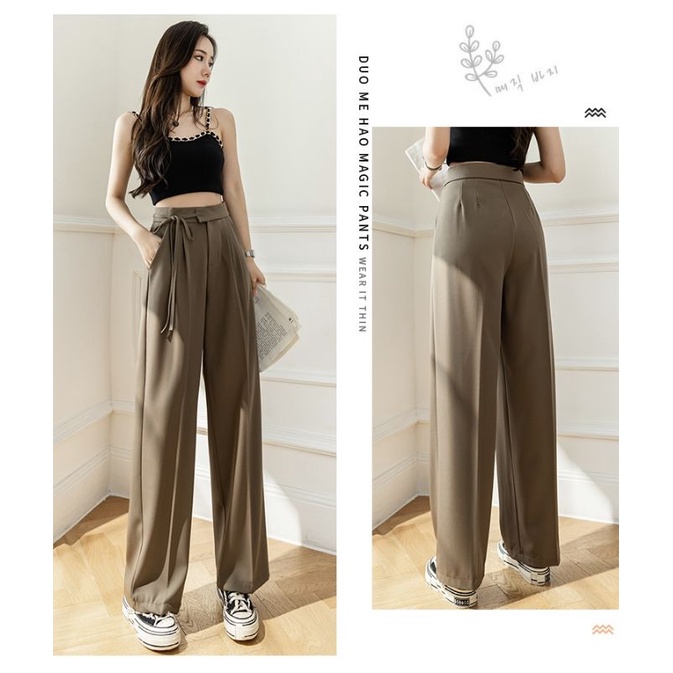 Quần ống rộng thắt nơ dây buộc suông nữ culottes vải ruby Hàn dài 100cm lưng cao tôn dáng bigsize _ anvu store