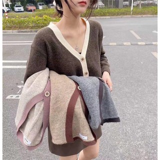 Áo cardigan lông thỏ kẻ viền