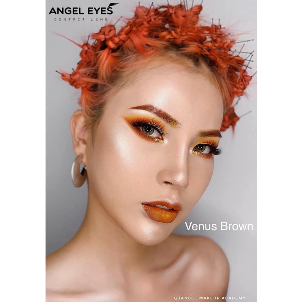 [BÁN CHẠY] Kính áp tròng Angel Eyes VENUS - Lens nâu tây chất liệu Silicone Hydrogel - Đường kính 14.2 - Độ cận 0-6