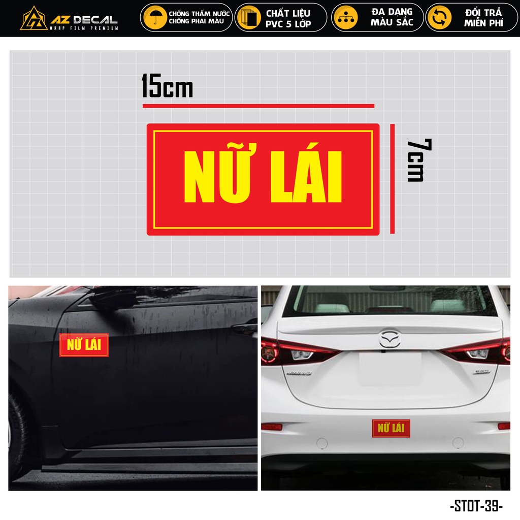 Sticker Dán Xe Ô Tô Mẫu Nữ Lái  | STOT-39 | Tem Decal Dán Sườn Cản Sau Kính Lái Xe Hơi Oto Tải Xe Khách 4 Chỗ