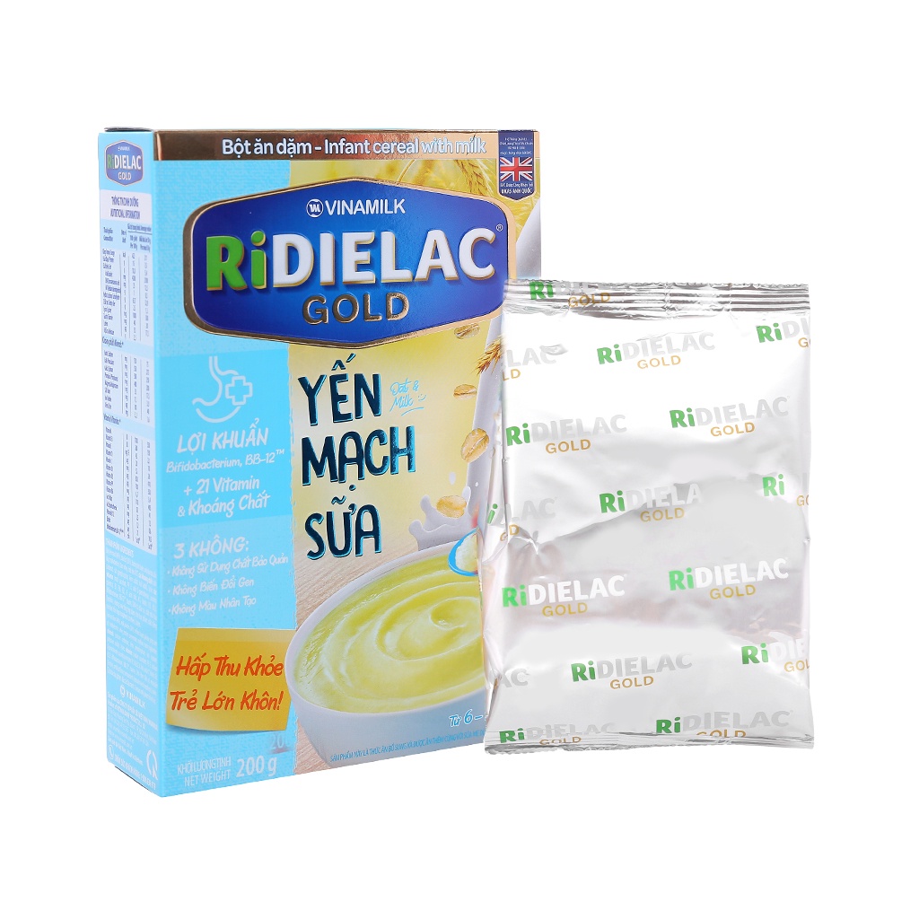 Bột ăn dặm Vinamilk Ridielac yến mạch sữa hộp 200g (6 - 24 tháng)