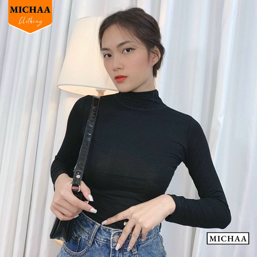 Áo Thun Tay Dài CỔ LỌ DÁNG DÀI, Áo Thun TD Basic Chất Thun Gân Thời Trang - MICHAA CR55
