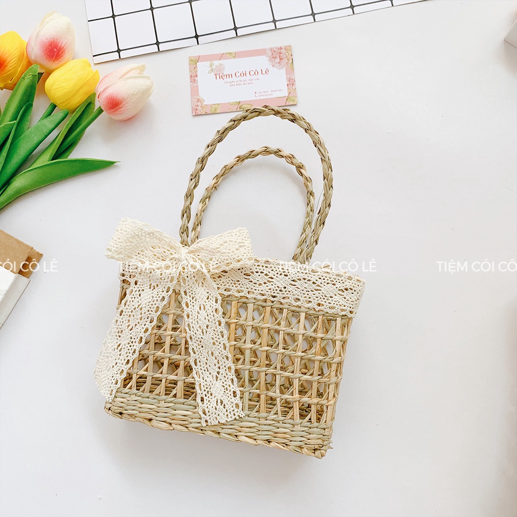 Làn cói đan thưa mắt cáo đi biển phụ kiện du lịch chụp ảnh decor xinh xắn - Tiệm Cói Cô Lê