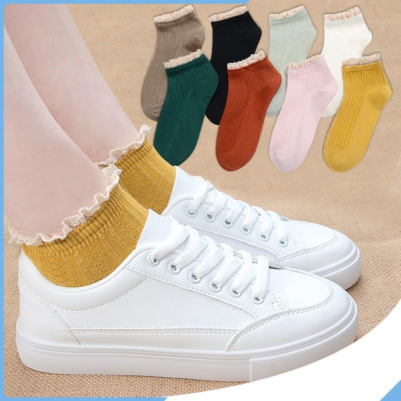 [Vớ nữ xinh] Tất vintage ren nhún cổ bèo cao munmun