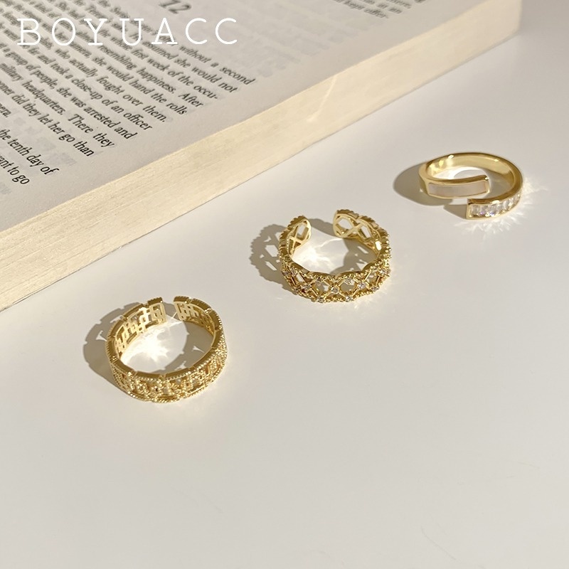 Nhẫn Hở Mạ Vàng Đính Đá Đơn Giản Thời Trang Hàn Quốc