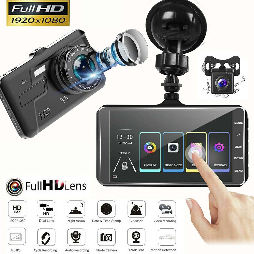 Camera Hành trình Ô tô, Camera Dual Lens DVR 1080p hỗ trợ full HD - tích hợp màn hình cảm ứng (đen)- HÀNG NHẬP KHẨU XỊN