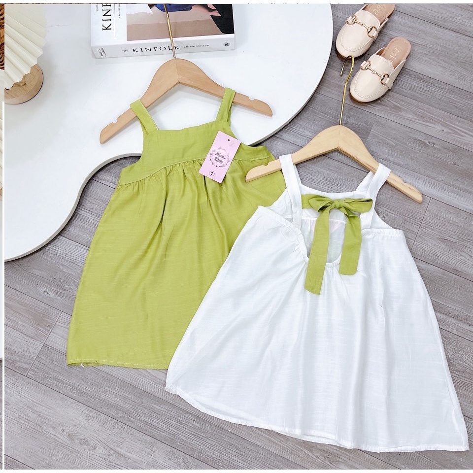 Váy bé gái đũi tơ mát mịn 8-22kg hoa xòe xinh xắn hai dây buộc nơ, đầm tiểu thư cho bé trẻ em nữ 1 2 3 4 5 6 tuổi Đ015