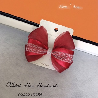 Kẹp tóc nơ đỏ mix ren handmade size 11cm * 8cm cho bé gái ( ảnh thật )
