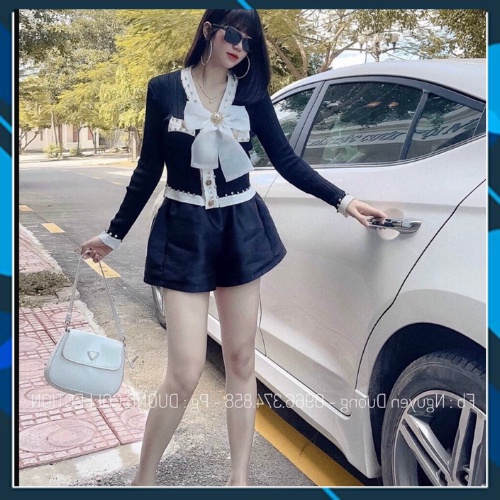 Áo len cổ V tay dài đính nơ viền đá ulzzang kiểu Hàn Quốc | BigBuy360 - bigbuy360.vn