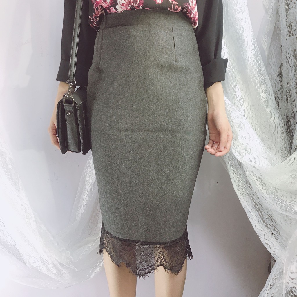 Chân váy công sở dài bigsize CR63V10 phối chân ren màu đen dài 63cm [size từ 48-85kg | BigBuy360 - bigbuy360.vn