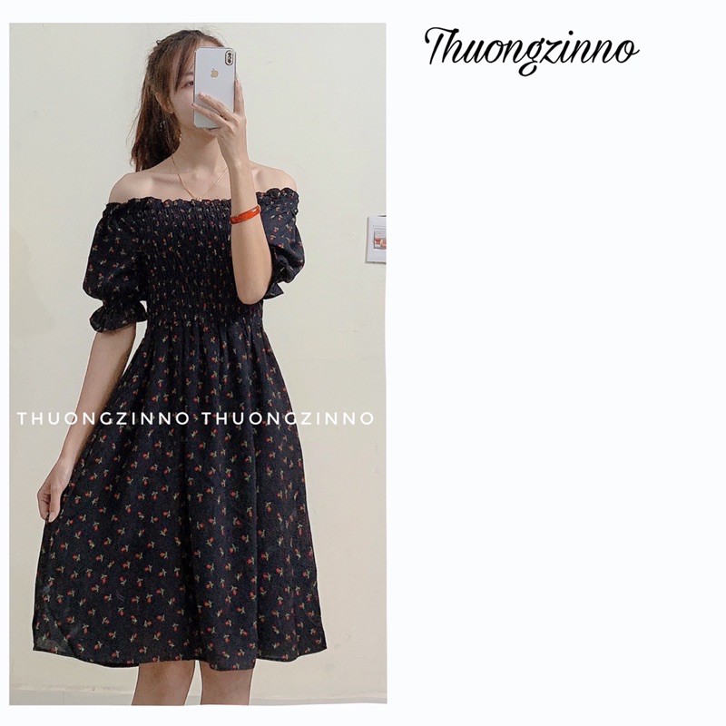 [Ảnh thật/Video]Váy hoa vintage trễ vai chun ngực siêu xinh Đầm hoa nhẹ nhàng | BigBuy360 - bigbuy360.vn