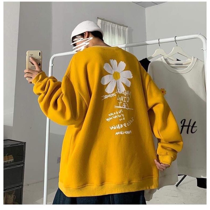 áo nỉ cổ tròn dài tay hoa cúc lưng chữ ký desinge