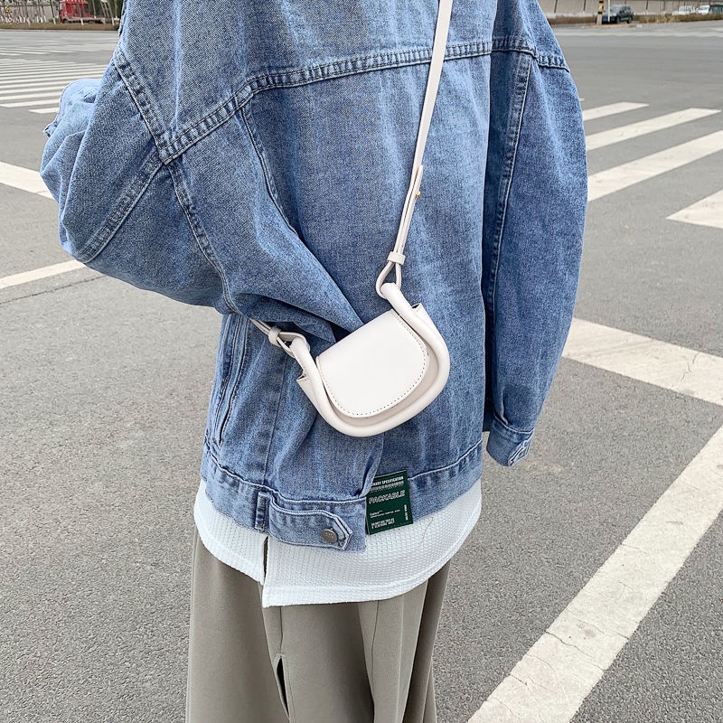 Túi Đeo Chéo Mini Hình Vuông Màu Trơn Có Khóa Nam Châm Phong Cách Nhật Bản Cho Nữ