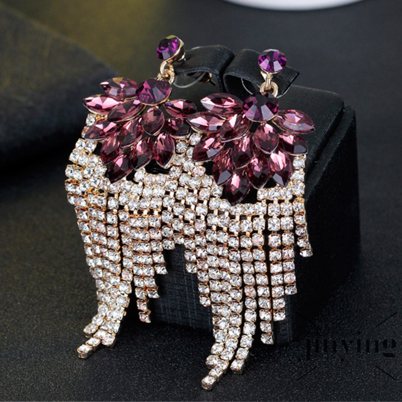 GETNOIVAS Bông tai chùm tua rua đính đá sáng bóng thời trang