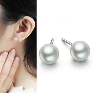 Khuyên tai ngọc trai nhân tạo màu bạc đơn giản