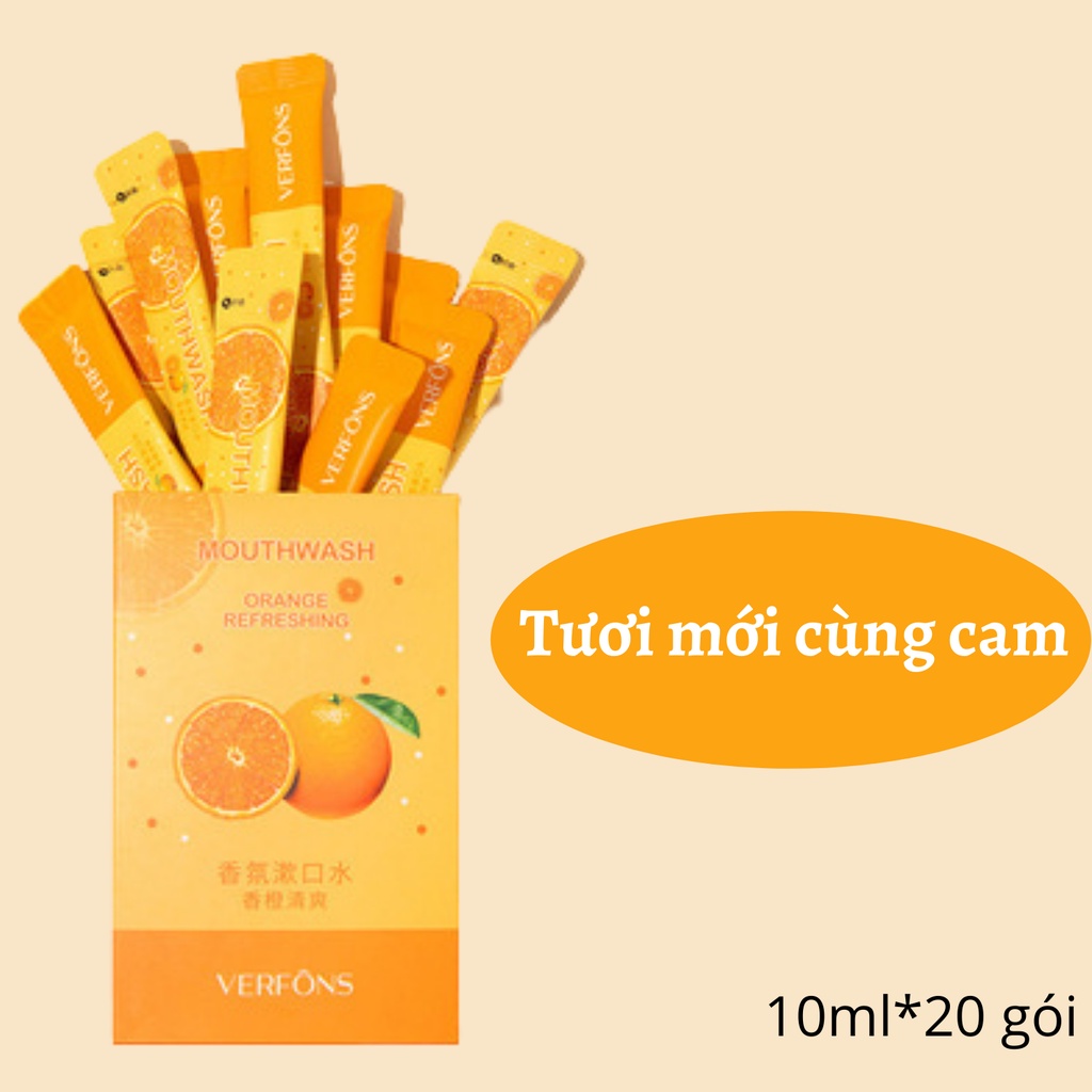 Hộp 20 túi nước súc miệng VERFONS giúp hơi thở thơm mát sảng khoái tức thì, tiện lợi bỏ túi khi đi ra ngoài