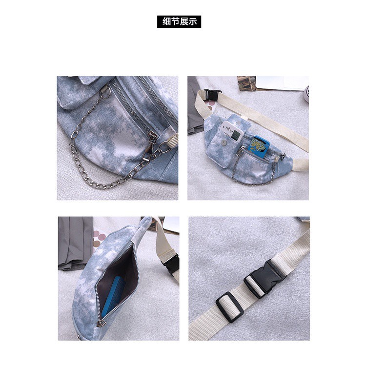 Túi ngực bao tử nam unisex thời trang ulzzang hàn quốc, Túi đeo chéo nữ đeo ngực đeo hông họa tiết loang kèm móc treo