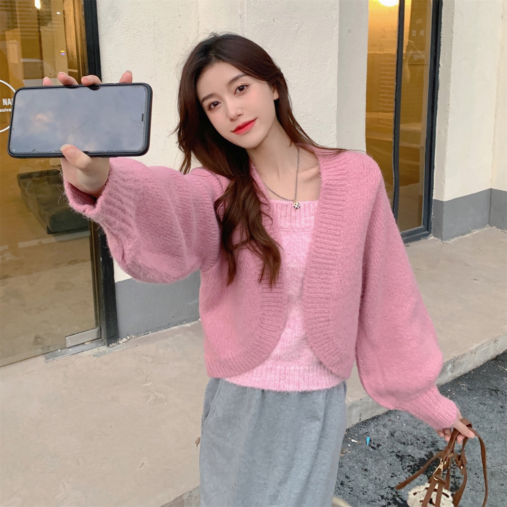 Áo sweater Giả Hai Lớp Dáng Ngắn Thời Trang Thu Đông Cho Nữ