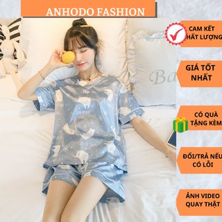 Đồ ngủ, bộ đồ ngủ lụa pijama cộc tay mặc nhà dễ thương bn07