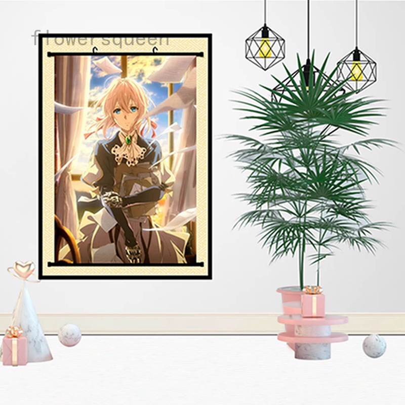 flowersqueen Tranh cuộn treo tường 3 kích thước trang trí hình anime
