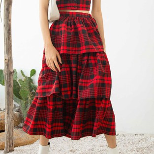 Chân váy ĐỎ kẻ sọc đỏ đen