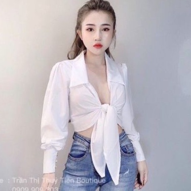Áo sơ mi phi lụa cổ bẻ cột eo chuẩn dáng( PC)