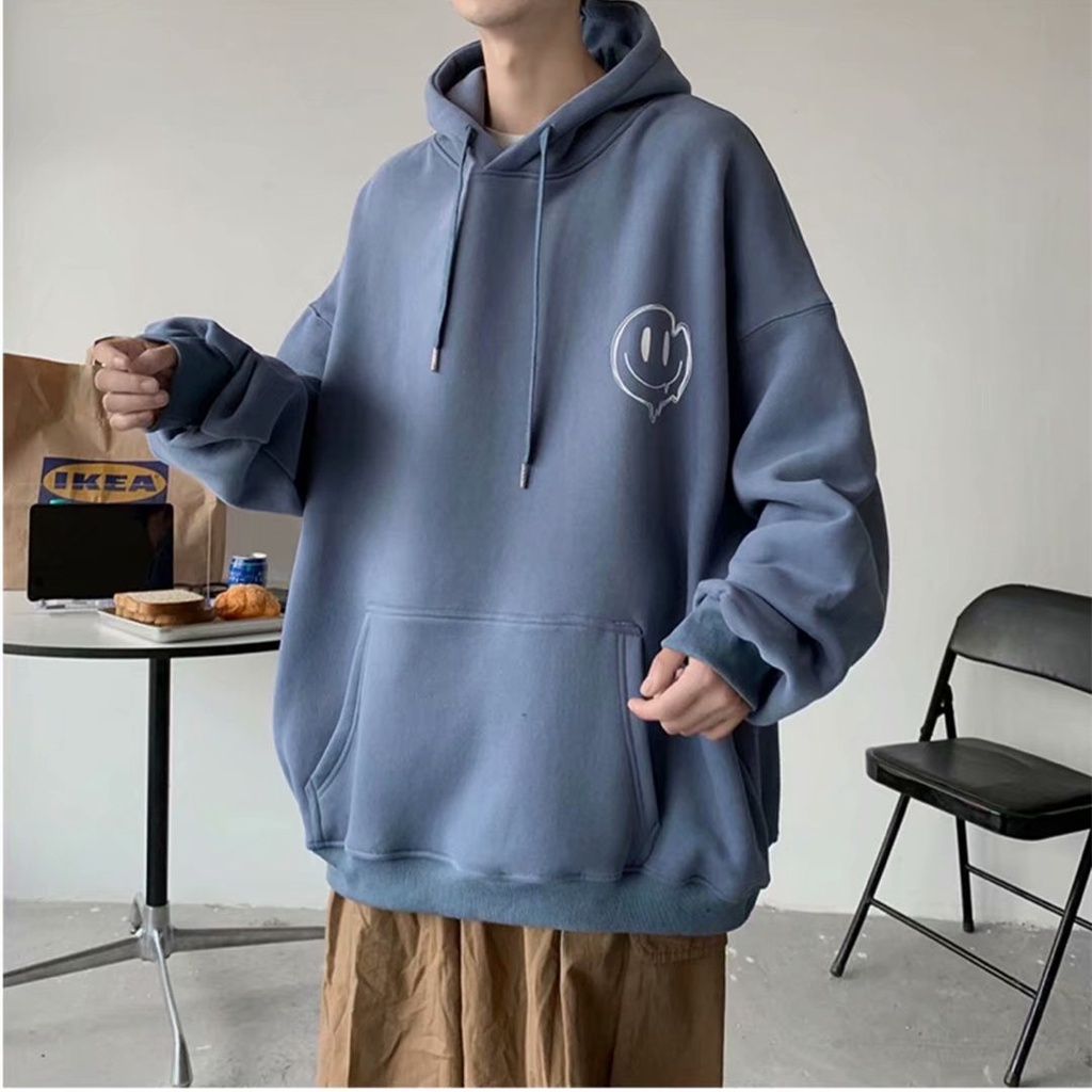 Áo hoodie dáng rộng họa tiết mặt cười kiểu Hàn Quốc thời trang mùa đông 5 màu tùy chọn dành cho nam size M-5XL | BigBuy360 - bigbuy360.vn