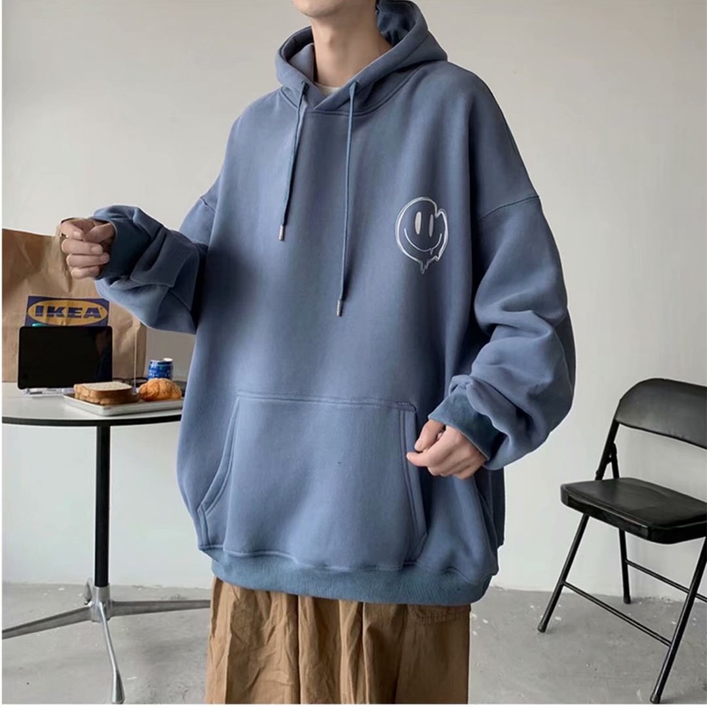 Áo hoodie dáng rộng thoải mái họa tiết mặt cười phong cách Hàn Quốc thời trang mùa đông 5 màu size M-5XL