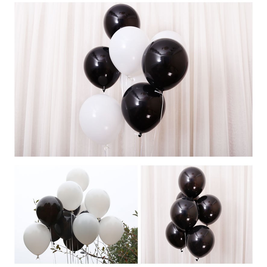Set 10 bong bóng bơm hơi màu trắng / đen 10 inch trang trí tiệc tùng