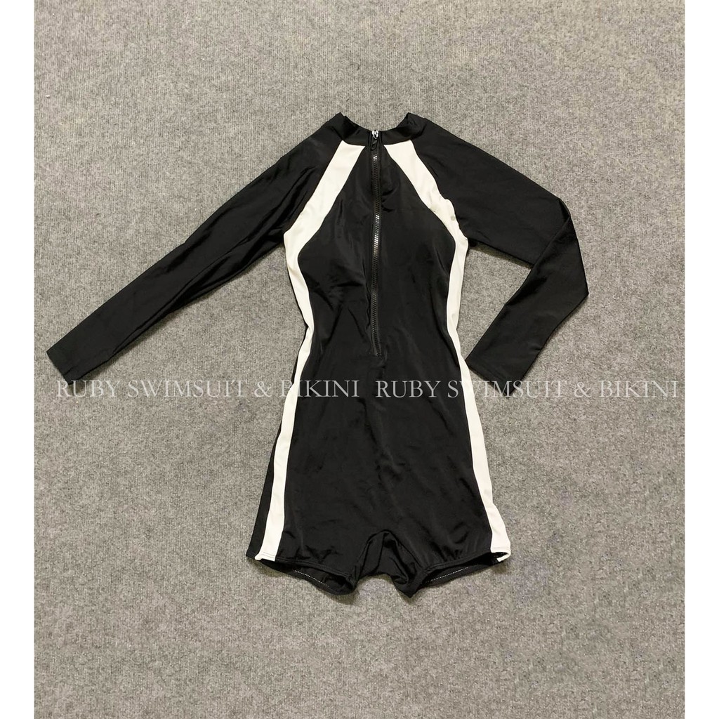 Bikini Đồ Bơi Một Mảnh Dài Tay  Dạng Short Màu Đen Chạy Sọc Trắng RUBYR26 | BigBuy360 - bigbuy360.vn