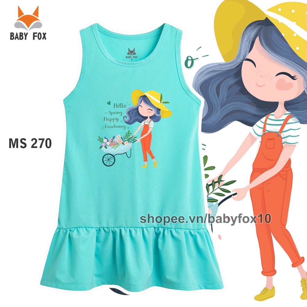 Đầm bé gái 100% cotton loại tốt, thương hiệu BABY FOX, in hình bé gái, size nhỏ, trung, đại  a