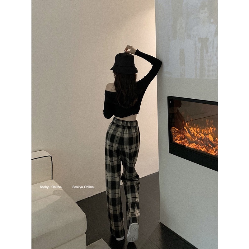 Quần Ống Rộng Suông - Quần cullotes cạp chun kẻ karo SanDi | BigBuy360 - bigbuy360.vn