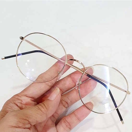 Mắt Kính Gọng Kim Loại Nhiễn Màu Vàng Tròng Chống Ánh Sáng Xanh Phom Tròn Thời Trang Cho Cả Nam Và Nữ Chân Kiểu Nhám Nổi