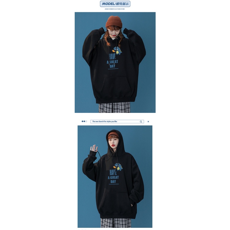 【ZHELIHANGFEI】Áo Hoodie Dài Tay Dáng Rộng In Họa Tiết Cá Tính Trẻ Trung