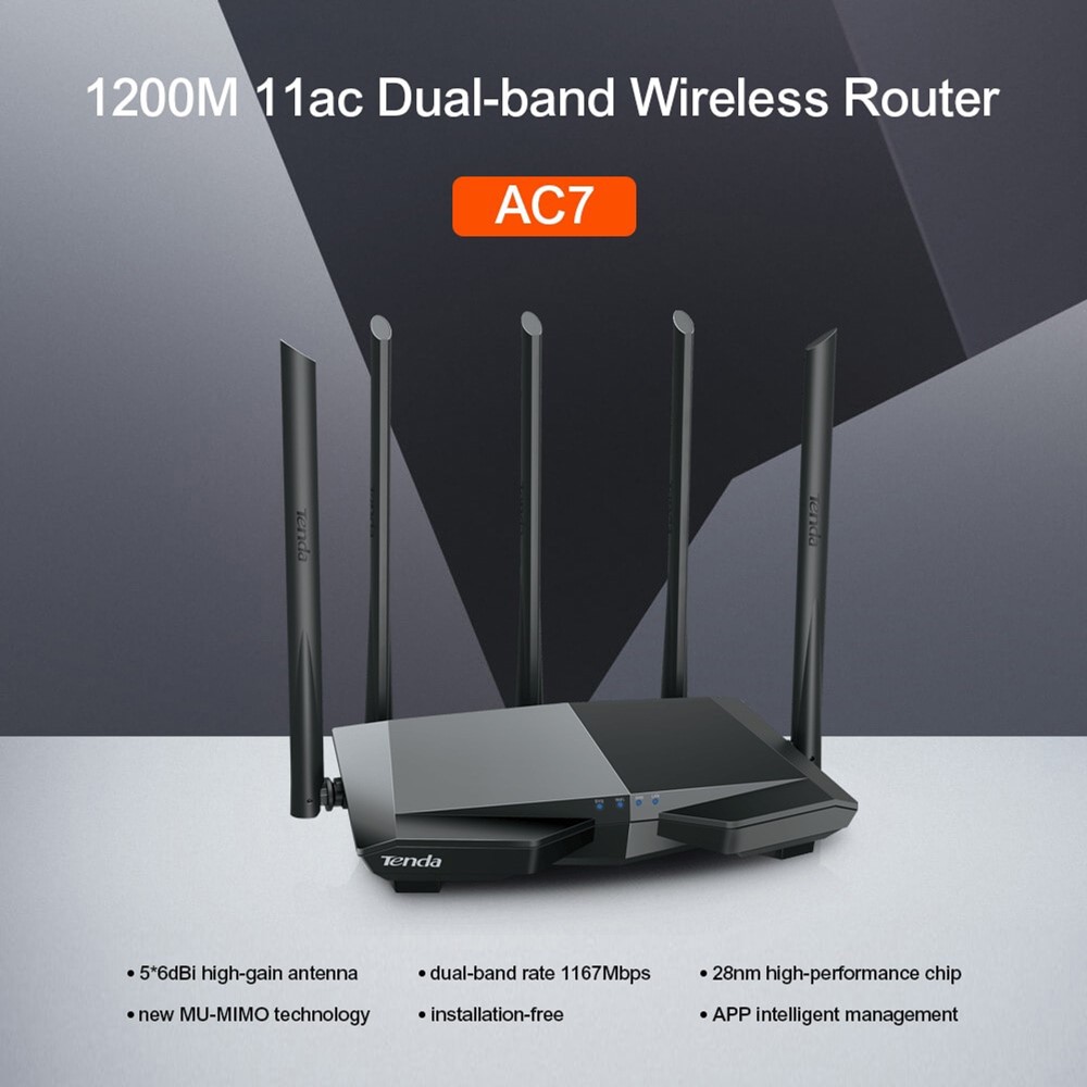 Thiết bị phát Wifi Tenda AC7 tốc độ cao AC1200 Mbps 2 băng tần 5 anten