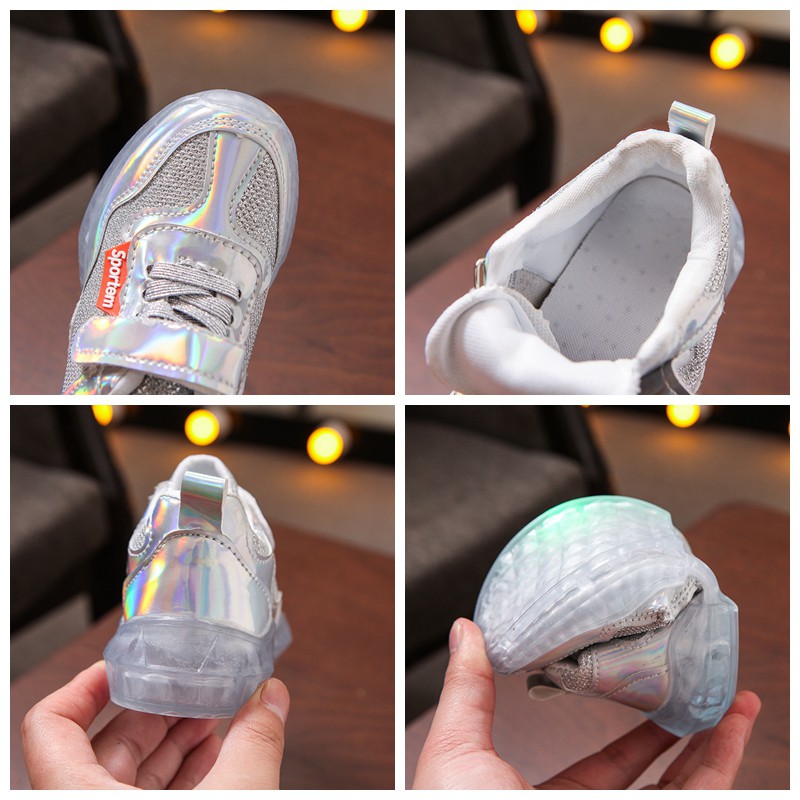 Giày thể thao đế mềm chống trượt có đèn LED cho bé tập đi